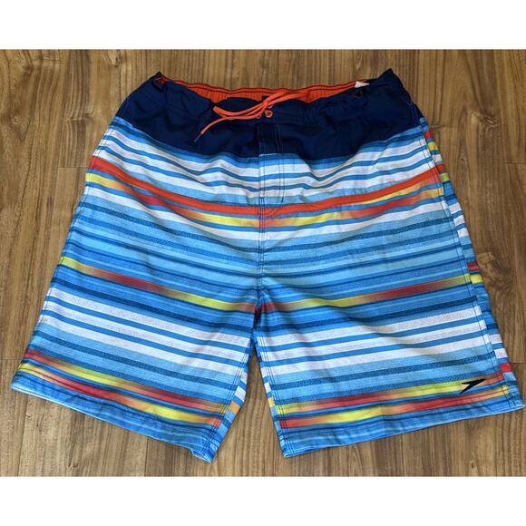 Speedo Tropical Swimming Trunks Men’s Size 2XL Mesh Drawstring Striped Shorts - Picture 1 of 4